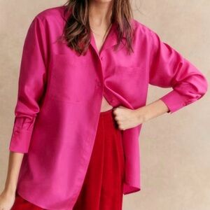 Sezane "Maxence" silk blouse in fushia, sz 14 (46)